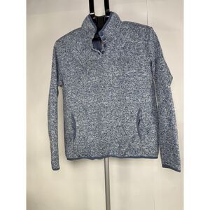 Eddie Bauer Men’s L Quest Plush Snap Mock Neck Fleece Pullover Heathered Blue